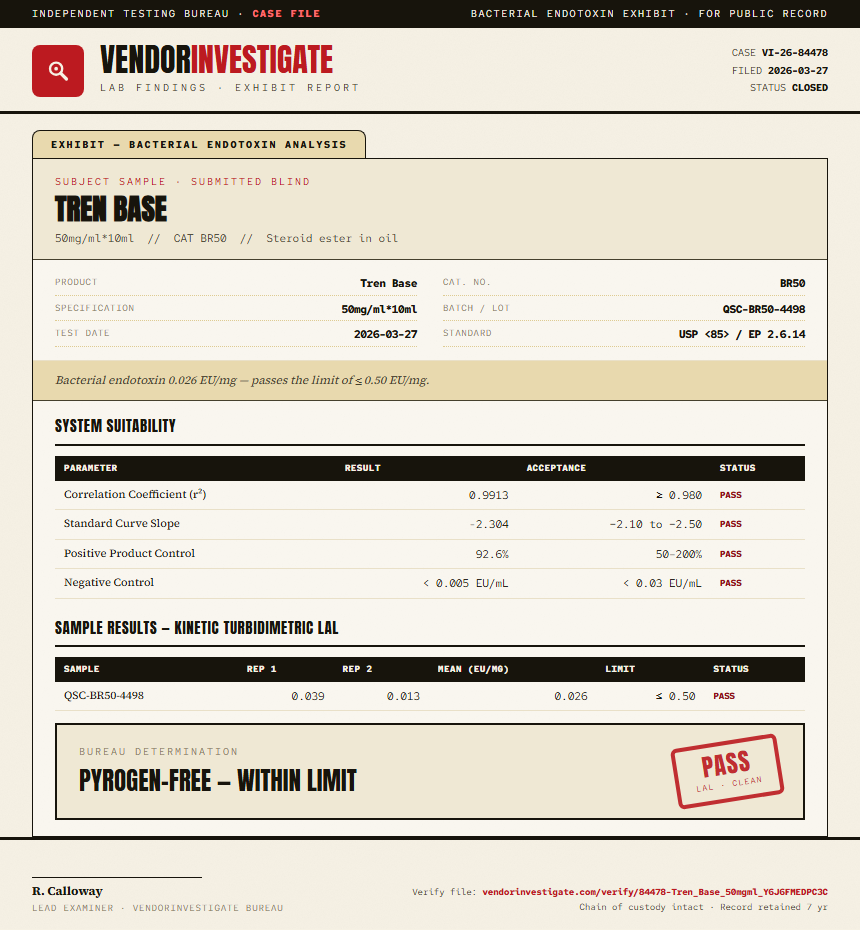 Tren Base Endotoxin report by VendorInvestigate